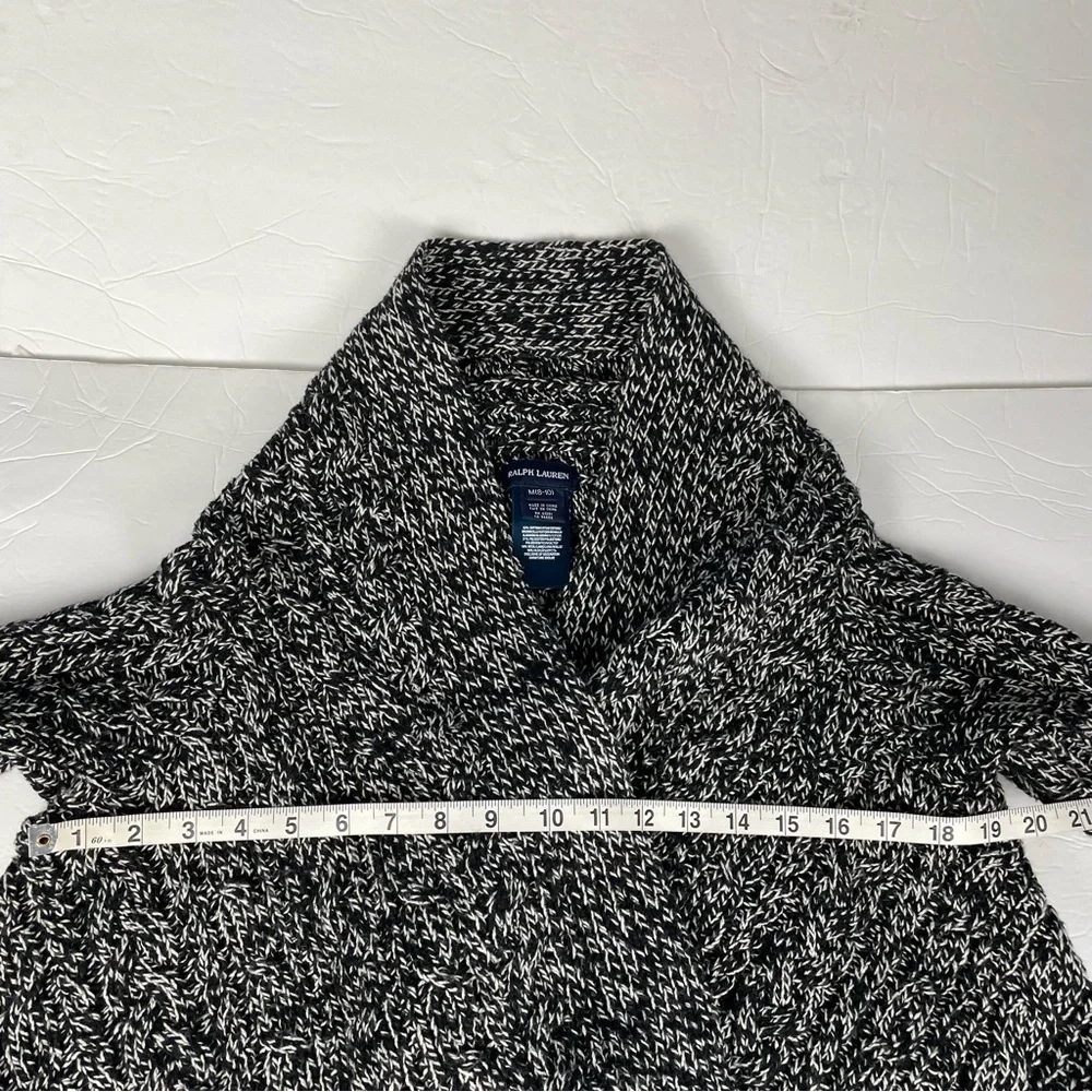 Ralph Lauren Black White Marled Waterfall Cardigan Girls‎ Size M (8-10)